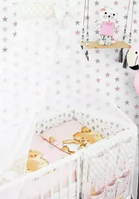 Canopy Holder Pole Bar Drape Mosquito Net With Ribbon COTBED/ COT Big Teddy Pink • £33.99