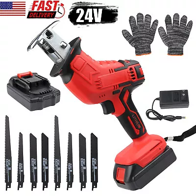 24V Cordless Reciprocating Saw + 2 Battery & Charger Recip Sabre Saw + 8 Blades • $42.59