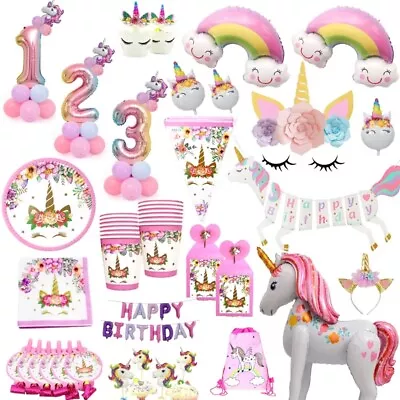 Unicorn Birthday Decorations Party Supplies Tableware Girls Children Balloons UK • £19.95