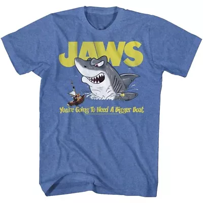 Jaws 70's Thriller Movie Huge Cartoon White Shark Mini Orca Boat Men's T Shirt • $39.66