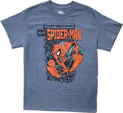 $10.80 • Buy New Men's Marvel Spiderman Spidey Sense Heather Blue Retro Vintage T-Shirt Tee