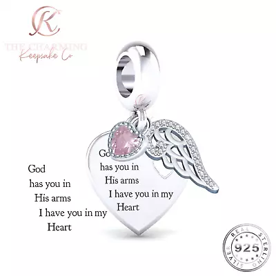 Angel Wings Memorial Charm Genuine 925 Sterling Silver - God Has You In His Arms • £16.99