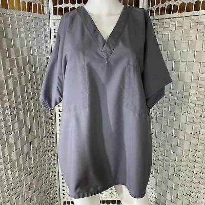 Landau Essentials Unisex Scrub Top Adult Large Steel Gray V Neck Short Slv • $12.49