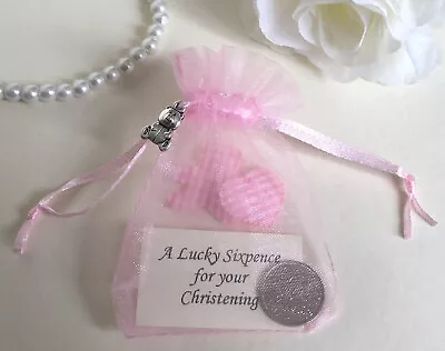£4.35 • Buy Christening Lucky Sixpence In Gift Bag With Silver Bear Charm - Pink - Baby Girl