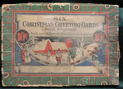 Antique 1910 - 1920  Six Christmas Greeting Cards Steel Engraved  EMPTY BOX ONLY • $15.50