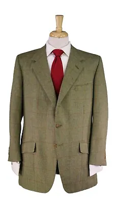 H. Huntsman & Son Bespoke Green Windowpane Heavy Tweed 2-Piece Wool Suit 42R • $2495