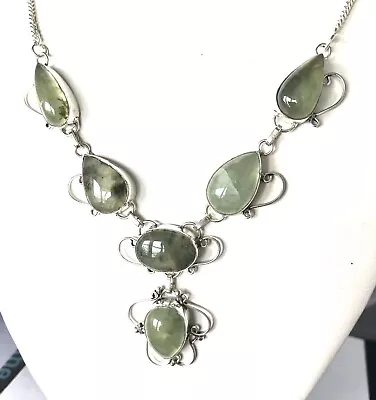 Vintage Prehnite Sterling Silver Necklace • $22