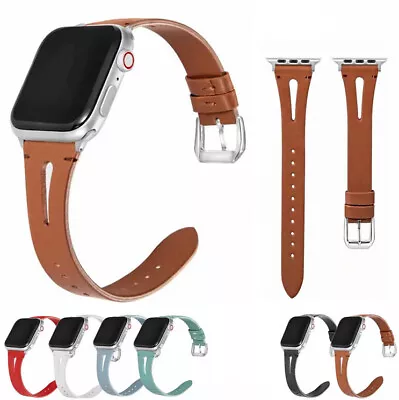 £6.99 • Buy Slim Leather Replacement Band For Apple Watch Strap Series SE 6 5 38 40 42 44 Mm