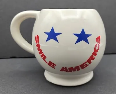 McCoy Smiley Face Mug In White With Blue Star Eyes And SMILE AMERICA Mouth • $19.99