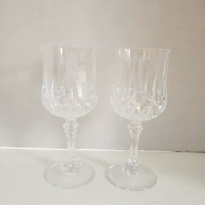 Cristal D'Arques Longchamp Wine Glasses Cut Crystal Two Goblets 8 Ounces 7 1/4  • $12.94