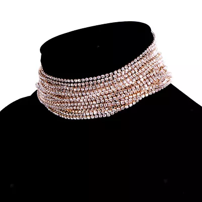 Rhinestone Choker Crystal Multi-Row Necklace Wedding Party Jewelry • £8.47