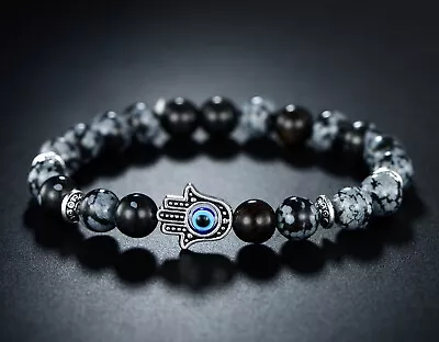 Peermont Jewelry Beautiful Black Bead Evil Eye Hamsa Hand Charm Bracelet • $7.99