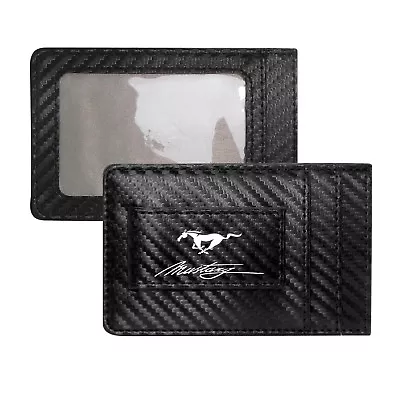 Ford Mustang Script Black Carbon Fiber RFID Card Holder Wallet With Money Clip • $20.99