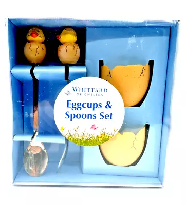 WHITTARD Egg Cup SET For 2 With Spoons For EASTER Gift Chick Finials BNIB Sealed • £14.95