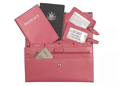 $38 • Buy Personalised Monogrammed Genuine Leather Passport Travel Wallet Set - RFID