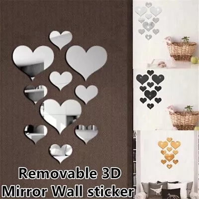 3D Mirror Love Hearts Wall Sticker Removable Decal DIY Home Room Mural Decor • $6.19