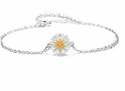 £3.59 • Buy 925 Sterling Silver Plated Daisy Flower Chain Bracelet 
