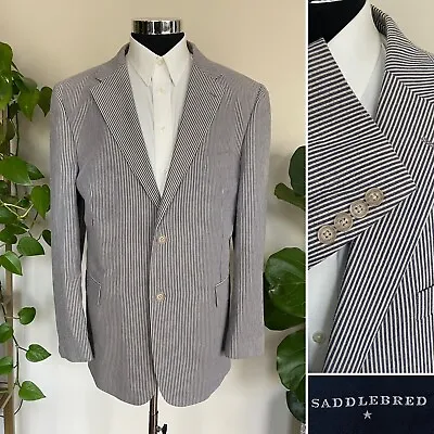 Saddlebred Mens Two Button Blazer Cotton Seersucker Sport Coat Jacket Size 46R • $69.95