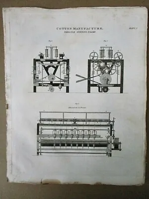 Vintage EngravingCotton ManufactureThrostle Spinning Frame1810 • $15