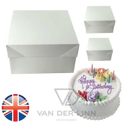 VDL White Cake Boxes PREMIUM Wedding Birthday ALL SIZES 8 10 12 Inch Box • £2.18
