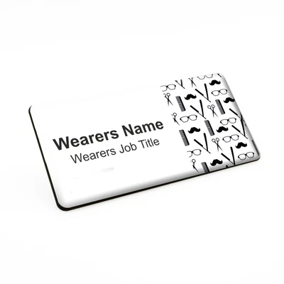 £5.89 • Buy Black Barber Moustache Comb Shaving Personalised Name Badge 76x38mm White/Black
