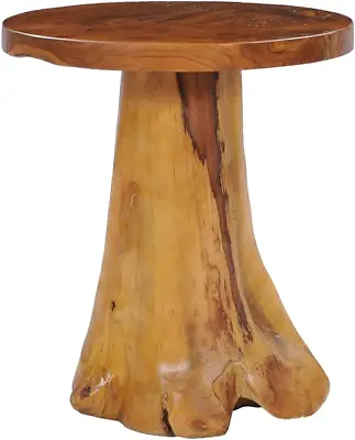 Round Coffee Table With Solid Teak Wood And Unique Tree Root Stand - Handcrafted • $150.99
