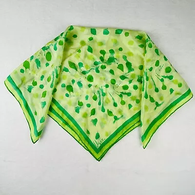 Vtg Vera Neuman Silk Scarf Abstract Floral Green Yellow Hand Rolled Artsy 25” Sq • $25