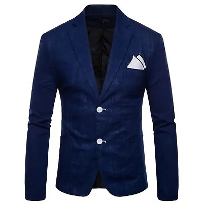 Men's Casual Linen Blazer Lightweight Slim Fit Sport Coat One Button Suit Jacket • $41.01