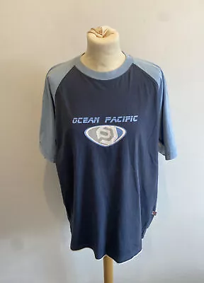 Mens OP Ocean Pacific Blue Raglan Logo Spell Out Vintage Tshirt Size Large￼￼ • £19.99