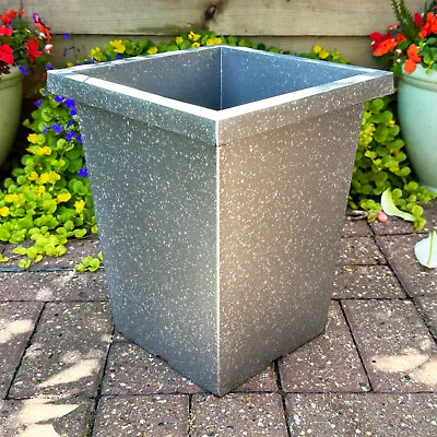 Tall Square Planter 13.5L Galvanised Silver Plastic Large Garden Cube Pot Box • £14