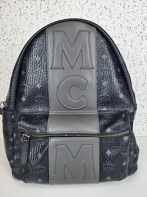 MCM Visetos Medium Stark Logo Stripe Backpack Black • $300