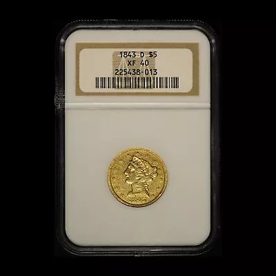 1843-D $5 No Motto Gold Liberty Half Eagle NGC XF 40- Free Shipping USA • $3899.99