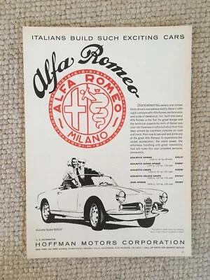 $6.17 • Buy Vintage Original Alfa Romeo Guilietta Spider Magazine Advert - US, 1960's