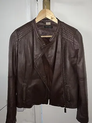 Laura Clement La Redoute Dark Brown Leather Jacket Womens Size 10-12 Vintage • £30