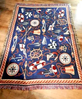 Vtg. Goodwin Weaver Double 2 Sided Knit Throw Blanket 54 X 45 Nautical Ship Sail • $20.99