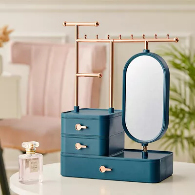 Mirror Ring Earring Jewelry Display Organizer Box Drawer Storage Hanging Case UK • £13.95