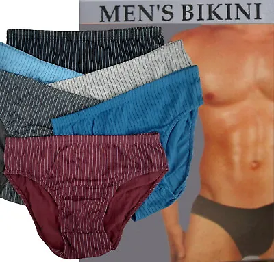 6 Pk Men's Bikini Briefs Low Rise Cotton Striped Colors Underwear S - M - L - Xl • $16.99