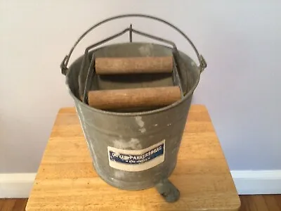 Vintage Mop Galvanized Metal Bucket Pail Dover Parkersburg Wood Rollers • $13