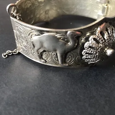 Vintage Egyptian Revival Bangle Bracelet Hamsa  Hand Of Fatima Camel Hinged Pin • £14