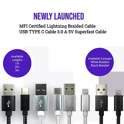 Long Apple IPhone Charger Cable Lightning Cord MFI Certified Type C Cable Lot • £11.49
