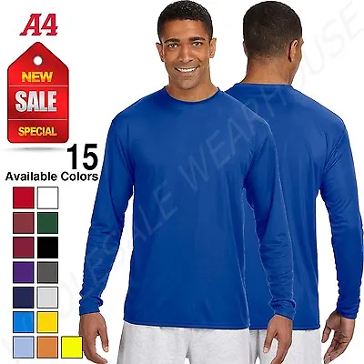 A4 Mens Dri-Fit 100% Polyester UPF 44+ UV Performance Long Sleeve T-Shirt N3165 • $12.69