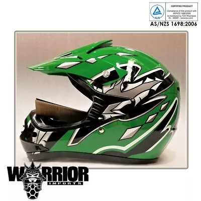 Motocross Helmet Green  Kids Child Youth XS To XL Aust Std Dirt Bike Quad • $69.45