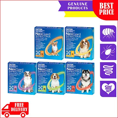 NEXGARD SPECTRA For All Sizes Dogs Flea Tick Heartworm Worm Prevention 3 Chews • $83.96