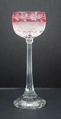 Moser Pink To Clear Engraved & Cut Glass Hock Wine Circa 1930 • $100