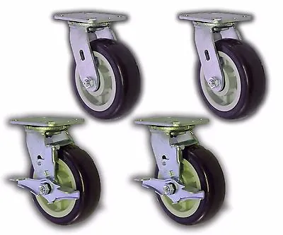 4 Pack - 6  X 2  Swivel Plate Caster W/ Blue Polyurethane Wheel & 2 Brakes 4000# • $93.50