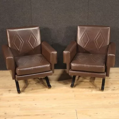 Pair Of Modern Armchairs Faux Leather Fabric Vintage Furniture Chairs Modernism • $4450