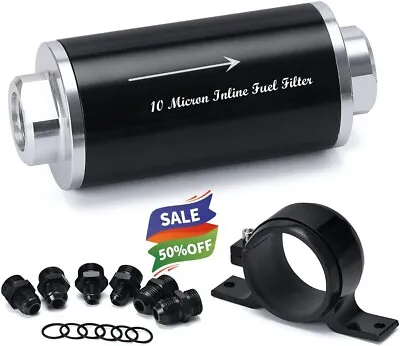 10 Micron Inline Fuel Filter With 6AN 8AN 10AN Adapter Universal 3/8 Fuel Line • $32.84