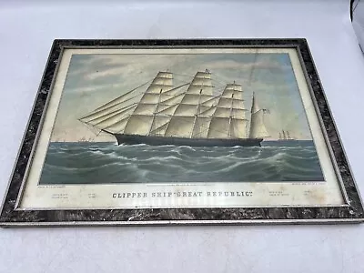 Vintage Framed  Clipper Ship Great Republic  Reprinted From Lithograph N Currier • $22.49