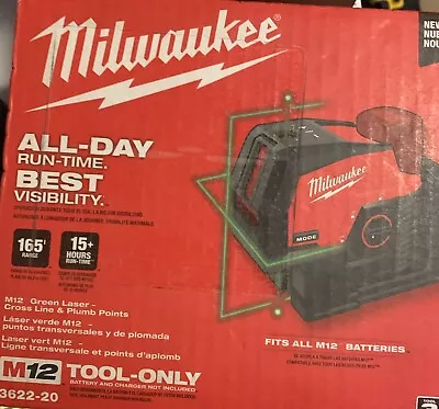 New Milwaukee 3622-20 M12 Green Laser Cross Line Level - Red/Black TOOL ONLY • $228.99