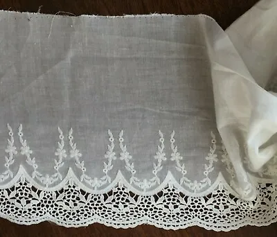Off White Embroidered Cotton Lace Trim - 23 Cm Wide/ 1 Yard • £6.47